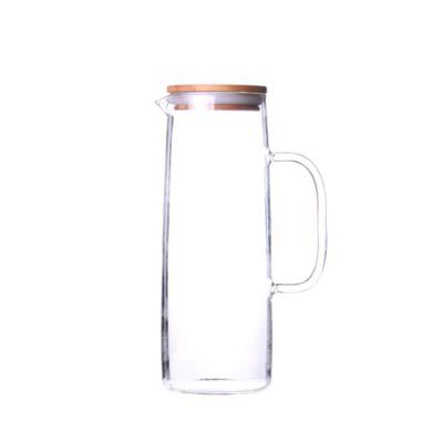 China High Sustainable Coffee Borosilicate Glass Bottle Glass Drinking Water Bottle With Bamboo Wood Lid for sale