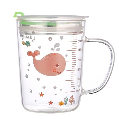 China Bpa Free Custom Viable Cute Cartoon Logo Mug Scale Straw Glass Mug With Handle for sale