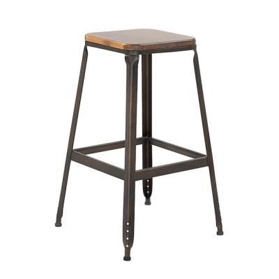 China Thin Stackable Metal Slim Bar Stool With Wooden Timber Top for sale