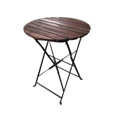 China Outdoor Patio Bistros Metal Solid Wood Set Folding Table with ACACIA Wood for sale