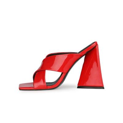 China Summer fashion trend brand high heels women luxury sexy ladies mules thick heels colors patent PU Jelly Sandals for sale