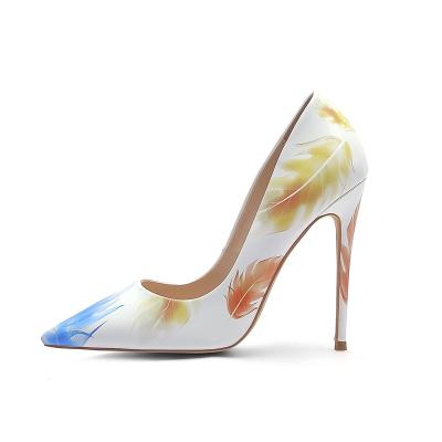 China 2022 OEM Anti-slippery Fancy Big Size Sharp Toe 3D Printing Stiletto Heels Famale Shoes for sale