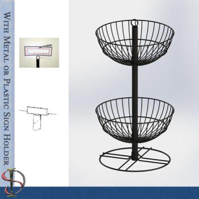 China Wire Basket Counter with sign holder / Metal Display Rack with wire baskets for brand gifts / POP display stand for sale