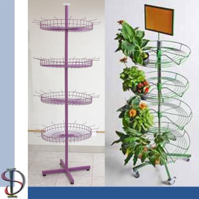 China Flower Basket Floor Stand / wire basket flower metal display rack / POP display stand for sale