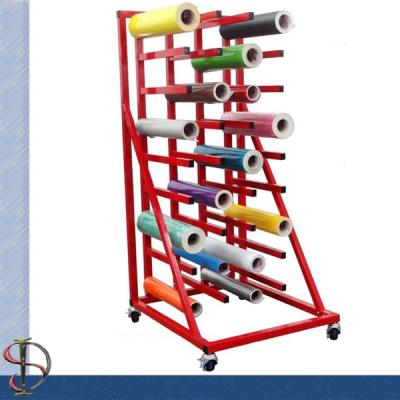 China Heavy-duty vinyl roll display rack with 36 arms / metal display stand /  Roll display rack with casters for sale