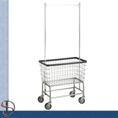 China Hotel Chrome Laundry Rack with wire basket / Heavy-duty Laundry Stand with Laundry bag / Folding Laundry Cart for sale