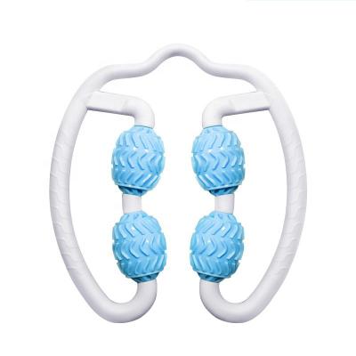 China Eco-friendly 2 Wheels Muscle Massager Roller For Leg Circle Neck Massage Stick Y-shape Massager Stick for sale