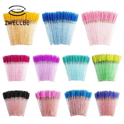 China Disposable Eyelash Handle Crystal Eyelash Makeup Brush Diamond Mascara Magic Wands/50 Pcs Lash Extension Tool Good Quality zwellbe Pack for sale