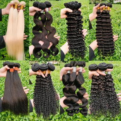 China Cheap Unprocessed Raw Indian Deep Wave Hair Cuticle Aligned Deep Wave Bundles High Quality Double Drawn Virgin Hair Vendors for sale