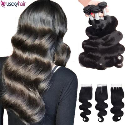 China Wholesale Body Wave Brazilian Virgin Hair Weave Vendors, 100% Brazilian Hair Grade 9A Virgin Hair Extension Bundles With Closure for sale