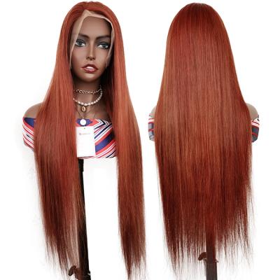 China Silky Straight Wave Pre Plucked Wig Vendors Transparent Virgin Brazilian Hair Burnt Orange Human Hair Lace Front HD Lace Frontal Wigs 100 for sale