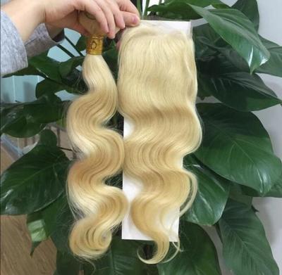 China Body Wave 613 Blonde Virgin Hair Bundles With Closure, 613 Hair Color Blonde Bundles Brazilian Hair DHL, Fast Express Within 24 Hours for sale