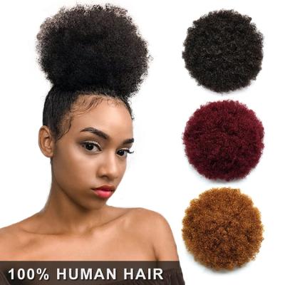 China 100% Kinky Curly Afro Puff Ponytails Short Remy Human Hair Ponytails Drawsting Drawstring Ponytail Extensions For Black Women for sale