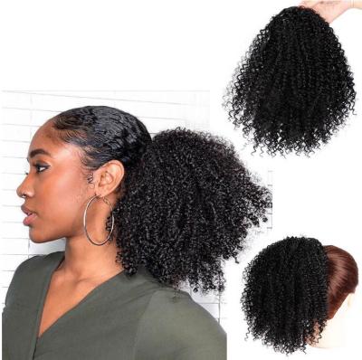 China New Arrival Afro Wave Wrap Around Ponytail Natural Virgin Hair Curly Hair Drawstring Afro Ponytail for sale