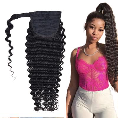 China Deep Wave Wrap Around Brazilian Deep Wave Virgin Human Hair Ponytails Extensions for sale