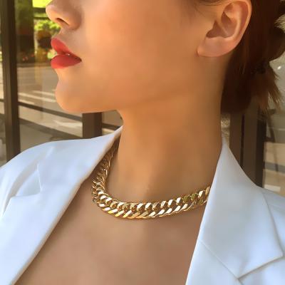 China Punk Minimalist Gold Plated Chunky Cuban Chain Necklace Statement Alloy Link Chain Choker Necklace for sale