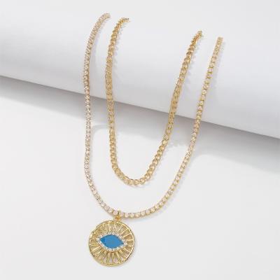 China Fashion CLASSIC High Quality Eyes Charm Gold Plated Rhinestone Eye Tennis Necklace Chain Statement Pendant Necklace for sale