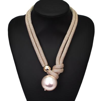 China BOHEMIA Design Big Pearl Necklace Unique Elegant Handmade Rope Pendants Adjustable Choker Necklaces For Women Bead Accessories for sale