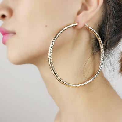 China New Fashion TRENDY Vintage Gold Plated Circle Copper Earrings Twisted Large Lightweight Earrings For Women Girls for sale