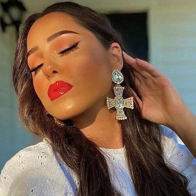 China New Trendy Exquisite Rhinestone Fashion Full Large 925 Waterdrop Silver Crystal Big Cross Earrings Statement Earrings For Wedding for sale