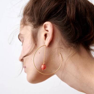 China FASHIONABLE Brand Unique Designer New Arrival Resin Dangling Long Ball Bead Drop Earrings Fashion Metal Hoop Earrings For Women Girls for sale