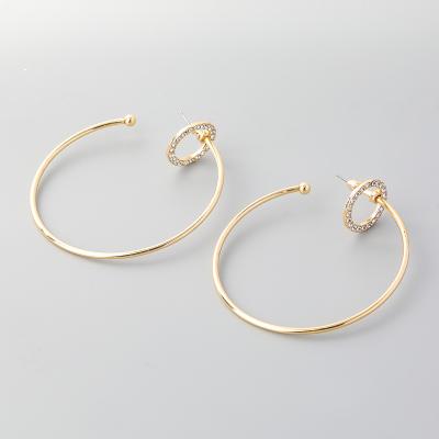 China TRENDY Newcomer Simple INS Style Geometric Round Rhinestone Circle Earrings Shape Double Circular Metal Stud Earrings ZA Jewelry for sale