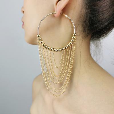 China Punk Fashion Exaggerated Style Gold Plated Large Geometric Round Big Circle Chain Earrings For Women Tassel Earrings Trendy Jewelry for sale