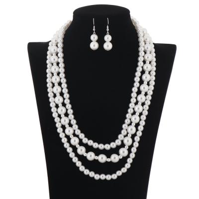 China BOHEMIA Simple Simulated Pearl Bride Wedding Jewelry Sets For Women Fashion Multilayer Long Tassel Necklace With Hook Drop Earrings Sets for sale