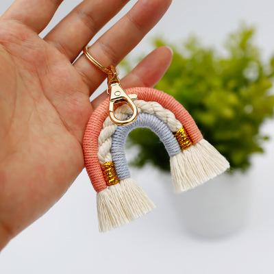 China Rainbow Key Chain Weave Boho Rainbow Christmas Keychains For Handmade Key Car Bag Car Keychain Macrame Women Boho Holder Hanging Jewelry Gifts for sale