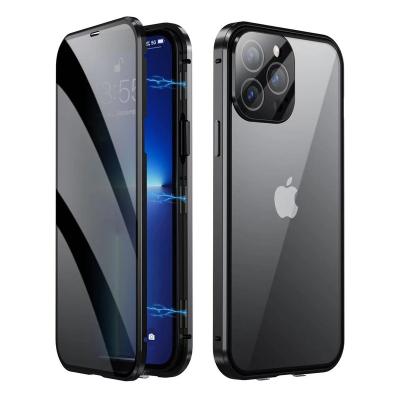 China Anti Peep Privacy Shockproof Double Sided Tempered Glass Case For iPhone 13 Pro 11 12 Mini Metal Magnetic Lens Protect Max Phone Cover for sale