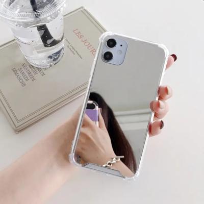 China Compact Shockproof Hard Plastic Soft Silicone Bumper Hybrid For iPhone Case With Makeup Mirror Shockproof Corner Phone Case For Samsung for sale