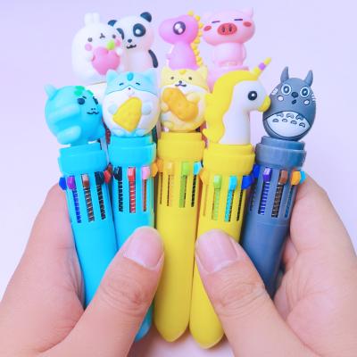 China office & School Pen 0.7mm Kawaii Cartoon Customized Multicolor Logo Ball Pen 10 Colors In 1 Japanese Pen With Doll for sale