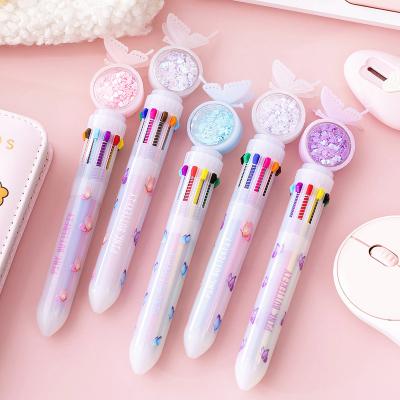 China office & School Pen New Arrival Butterfly Ballpoint Pen Glitter Topper 10 in 1pc multicolor ballpoint pen for sale