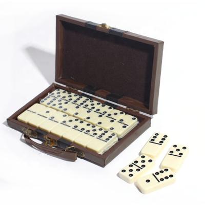 China Professional Custom Plastic Ivory Non-Toxic Domino Game Set In Leather Box for sale