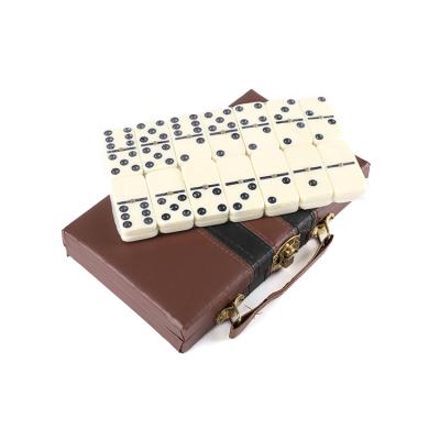 China Non-Toxic Dominoes Set Double Six 28 Piece Domino Tiles Set Classic Numbers Table Game With Leather Box for sale