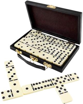 China Double 6 Nontoxic Dominoes Set In Leather Case 28 Domino Tiles For Kids for sale