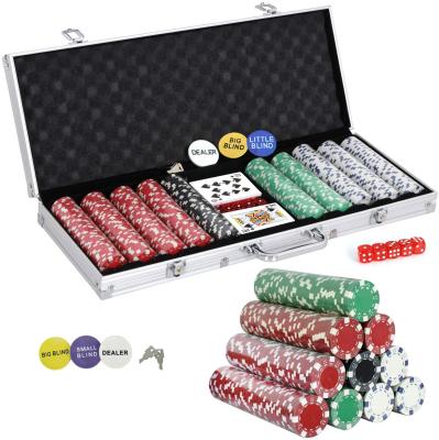 China Poker Red&Green Chip Set Playing Game 500 Style Clay Casino Poker Chips 11.5 Gram Dice WITH Aluminum Case for sale