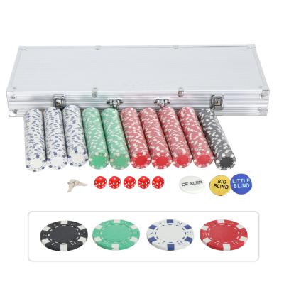 China Poker Red&Green Chip Set Playing Game 500 Style Clay Casino Poker Chips 11.5 Gram Dice WITH Aluminum Case for sale