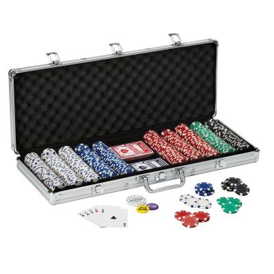 China Poker Red&Green Chip Set Playing Game 500 Style Clay Casino Poker Chips 11.5 Gram Dice WITH Aluminum Case for sale