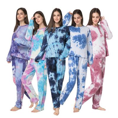 China New Arrival QUICK DRY Autumn Winter Loungewear Women Pajamas 2021 Whole Set Tie Dye Home Wear Home Set Homewear Women Loungewear Sleepwear for sale