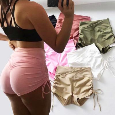 China 2021 summer breathable Europe and the United States style six colors pull up rope lift butt women high waist yoga shorts for sale