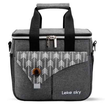 China New 2021 Polyester Lunch Bag Arrow Print Thermal Portable Waterproof Gray Shoulder Lunch Bag Eco-Friendly Cooler Bag for sale