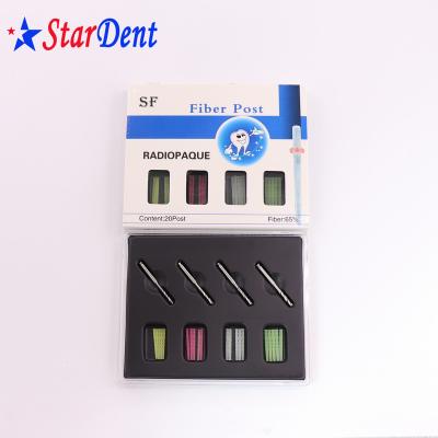 China Good prices color fiber dental post with drills 20pcs/box dental material 1.2/1.4/1.6/1.8mm for sale