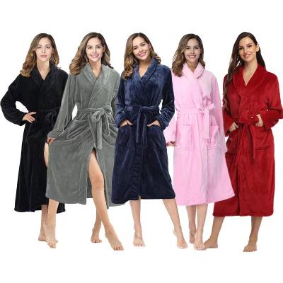 China 2023 Hot Selling Good Quality Thermal Women's Shear Bathrobe Lady Sleepwear Soft Women's Coral Fleece Long Robe for sale