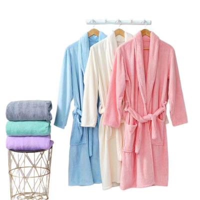 China 100% Home Bathrobe Flannel Fleece Women Robe Custom Hotel Thermal Solid Polyester Long Bathrobe for sale