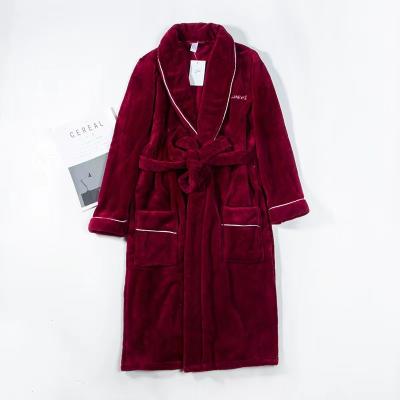 China Thermal Factory Customized Mens Plush Flannel Bathrobe Shawl Collar Soft Warm Fleece Long Robes With Pockets for sale