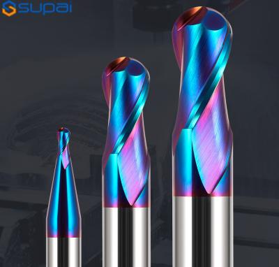 China HRC65 2 Flute Nano Blauw Gecoate Carbide Freesmachine CNC Router Bit Voor Metalen Gereedschappen Wolfram Stalen Gereedschap Te koop