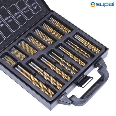 China Titanium Plated Twist Drill Plastic Box Set High Speed Steel Straight Handle Twist Drill Bit Woodworking Drill Bit Set for sale