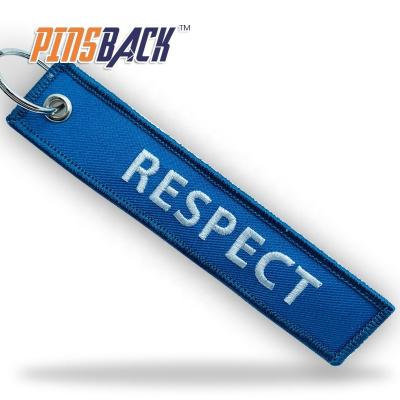 China 3D Logo Keychains Twill Fabric Custom Shape Embroidered Key Tag For Uniform Merrowed Border Woven Key Ring for sale