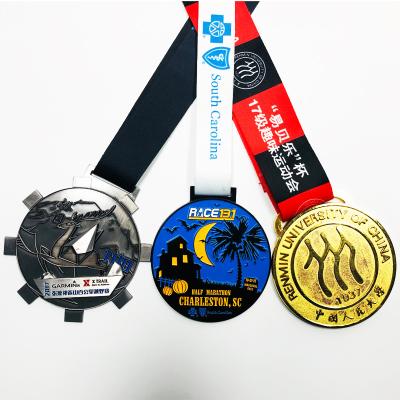 China Europe China Factory Medals Manufacturer Die Struck Soft Antique Gold Enamel School Sports Event Race Running Medal Customized for sale